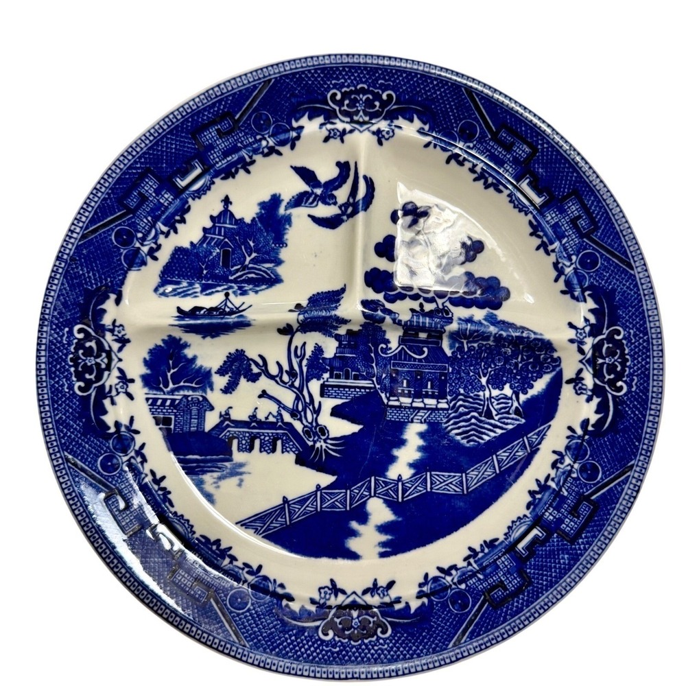 Vintage Blue Willow Divided Sectioned Grill Plate 10" IDEAL USA  Farmhouse Decor